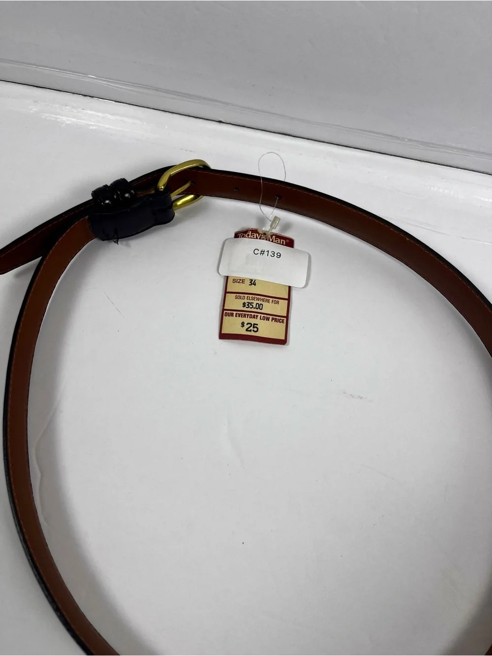 NWOT Classic Brown Split Cowhide Leather Dress Belt Gold Brass Buckle Men 34 -